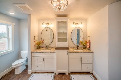Elegant Vanity with Statement Lighting